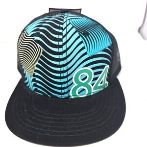 HYP Trucker Hat Mens 60cm Black Teal Geometric Waves Proto Mesh Snapback NWT
